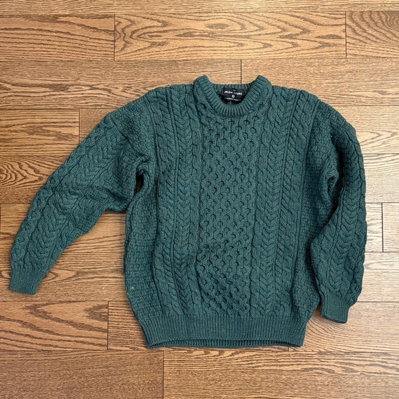 Men's Green Cable Knit Crewneck Sweater - Picture 1 of 2
